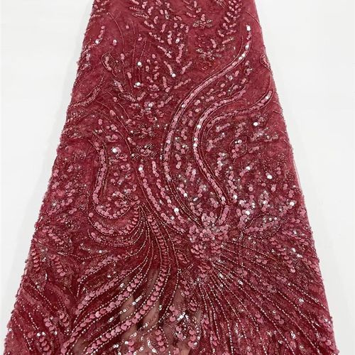 外贸亮片珠管密度款蕾丝布料满福重工蕾丝连衣裙旗袍婚纱服装面料