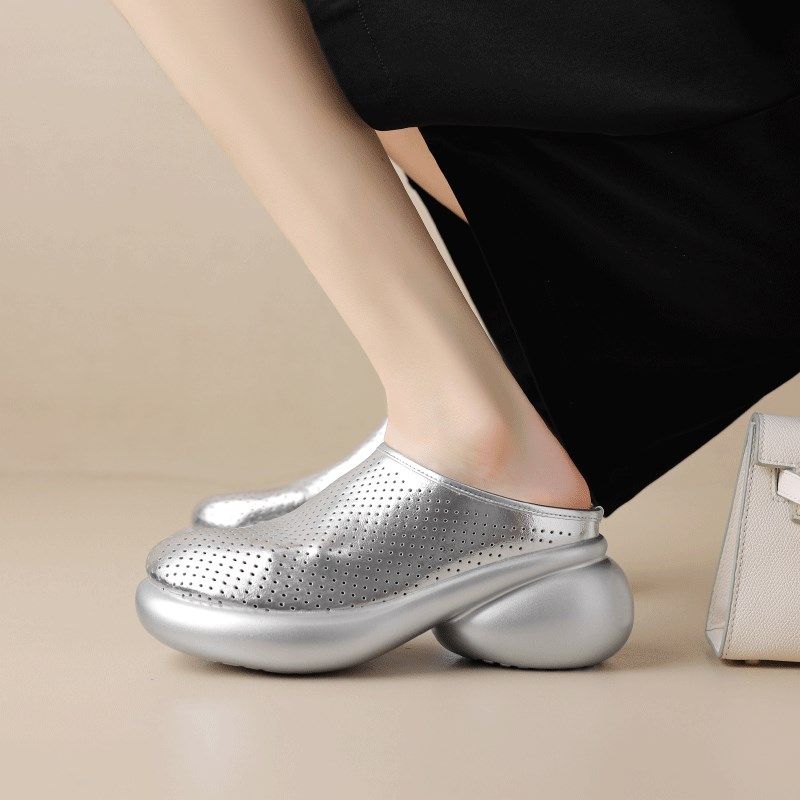 法式厚底银色包头半拖鞋女外穿2025新款夏M季气质单鞋配裙子凉拖,女鞋,包头拖,淘宝优惠券,粉丝福利购,淘宝优惠卷