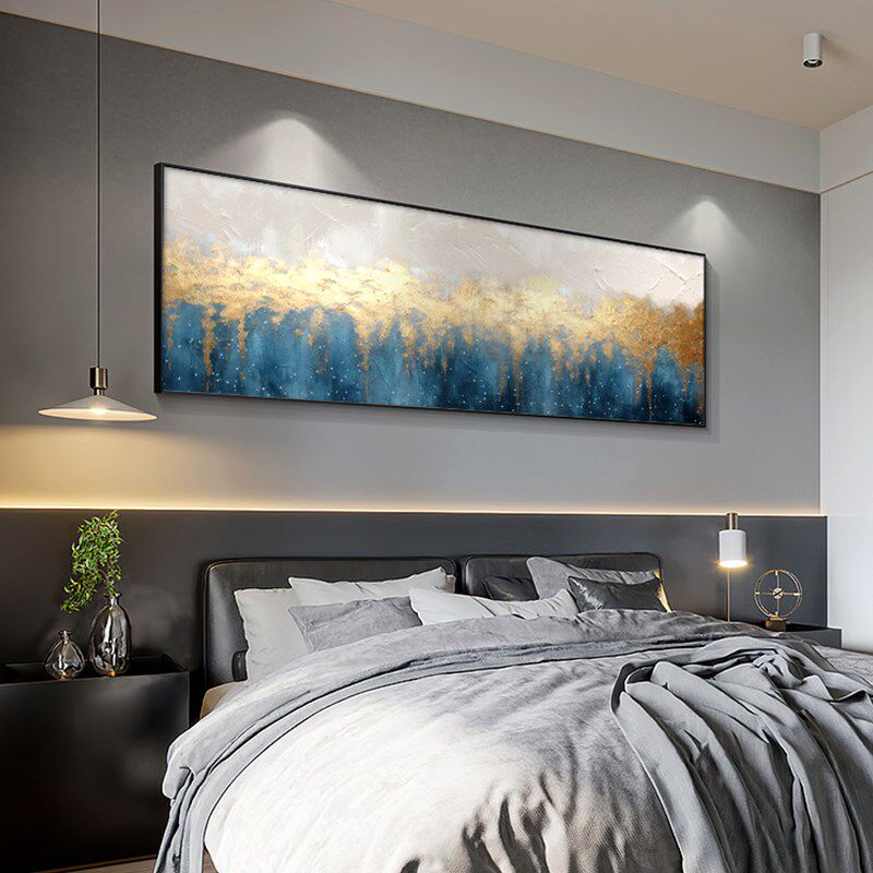 现代简约卧室床头装饰画金箔w酒店横幅挂画抽象客厅沙发背景墙壁