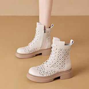 3233小码镂i空马丁靴女英伦风真皮春夏爆款厚底粗跟凉靴子单靴女