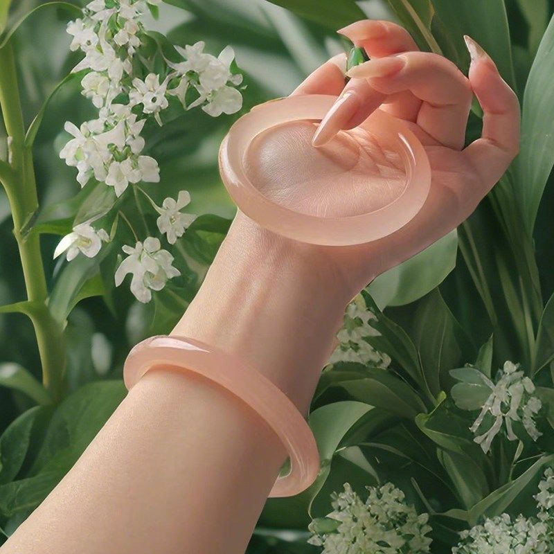 送礼藕粉阿富汗玉手镯玉镯子天然冰种西柚荔枝冻叮当镯送高档包装