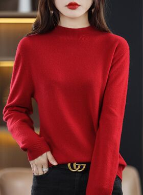 秋冬新款羊绒衫女半高领短款加厚打底毛衣套头宽松羊毛针织衫