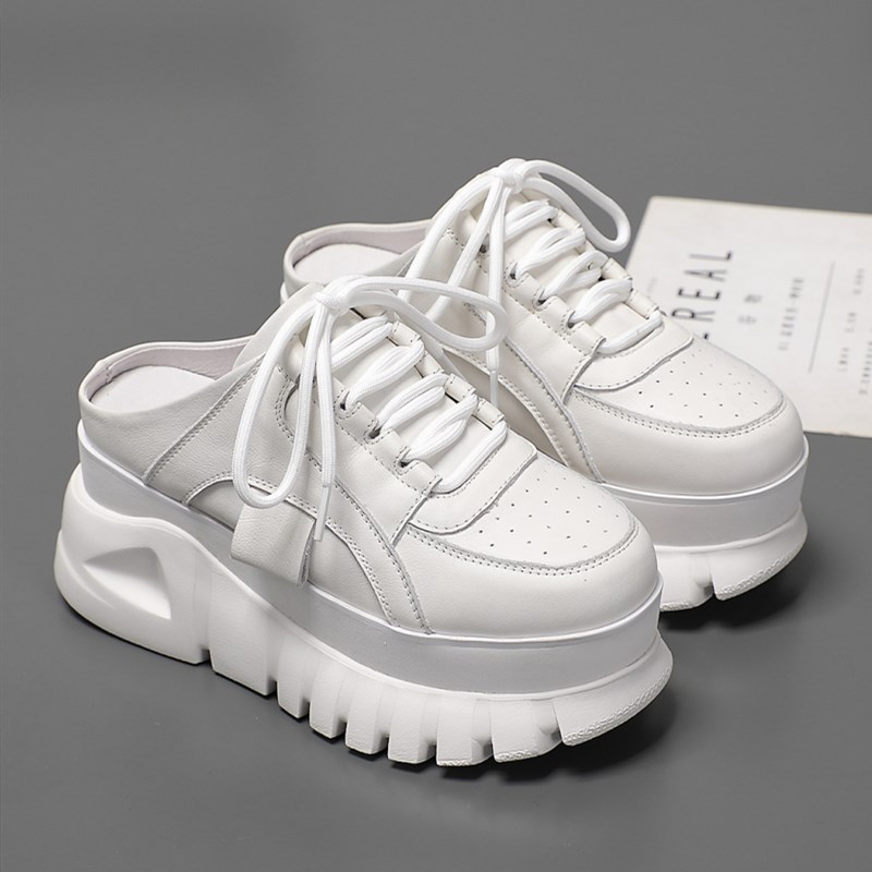 2025春夏季新款7cm增t高女鞋厚底外穿懒人包头拖鞋女厚底小白鞋潮