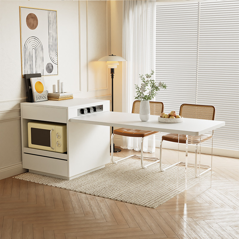 奶油风可伸缩岛台餐桌一体家用小E户型抽拉格设计多功能岛台,住宅家具,岛台餐桌,淘宝优惠券,粉丝福利购,淘宝优惠卷