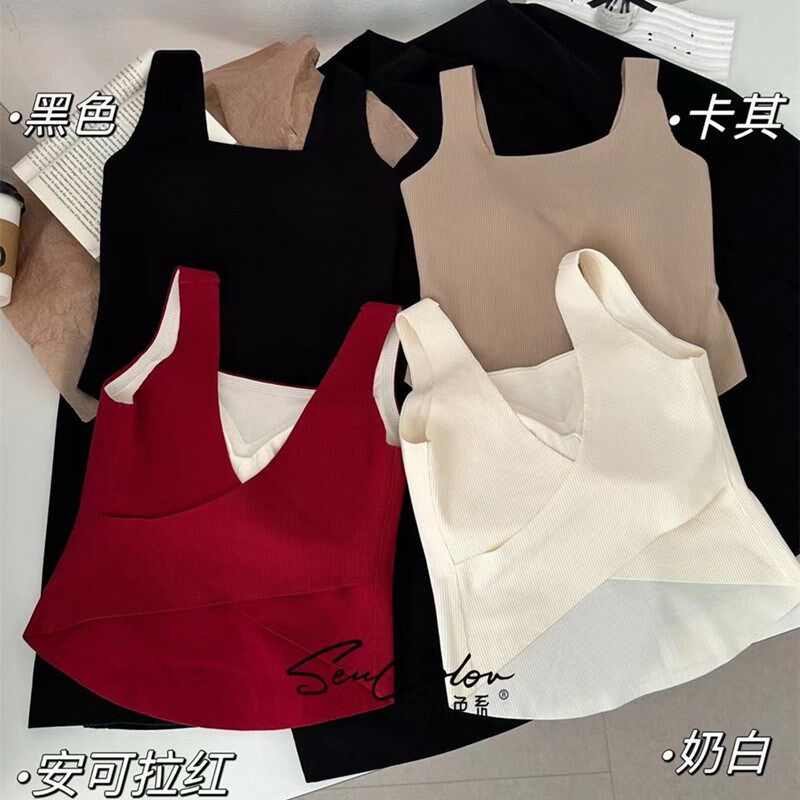 黛美芮16006秋冬磨毛交叉后背美背吊带背心保暖时尚无痕修身内衣