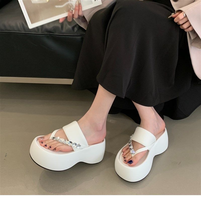 小个子增高超高跟人字拖女夏坡跟松糕夹脚水钻P厚底度假沙滩凉拖,女鞋,包头拖,淘宝优惠券,粉丝福利购,淘宝优惠卷