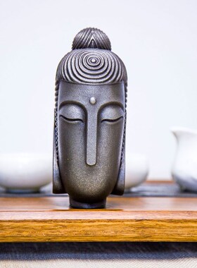 新中式禅意无相佛头摆件铁艺佛祖国风铁锈桌面工艺品小摆设仿铸铁