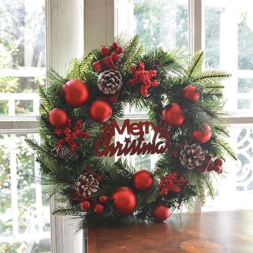 Swanlace圣诞装饰花环圣诞节喜庆红果门挂蝴蝶结仿真松针橱窗饰品