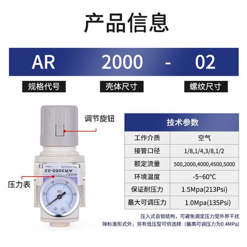 SMC型AR2000/3000气源减压阀气泵调压阀配件气动空压机空气调压阀