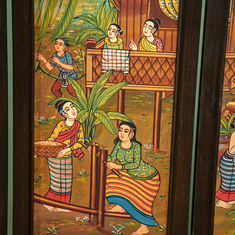 东南亚实木手绘美容院SPA屏风隔断养生泰式餐厅酒吧酒店移动折屏
