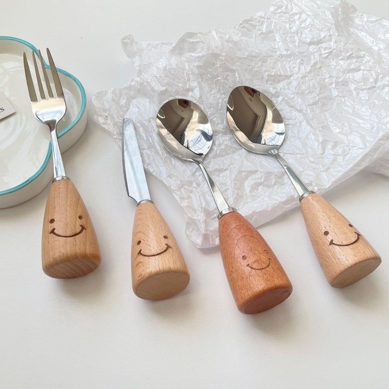 元气笑脸木柄刀叉勺ins风同款西餐勺套装 简约小众不锈钢水果餐叉,搬运/仓储/物流设备,其他起重搬运设备,淘宝优惠券,粉丝福利购,淘宝优惠卷