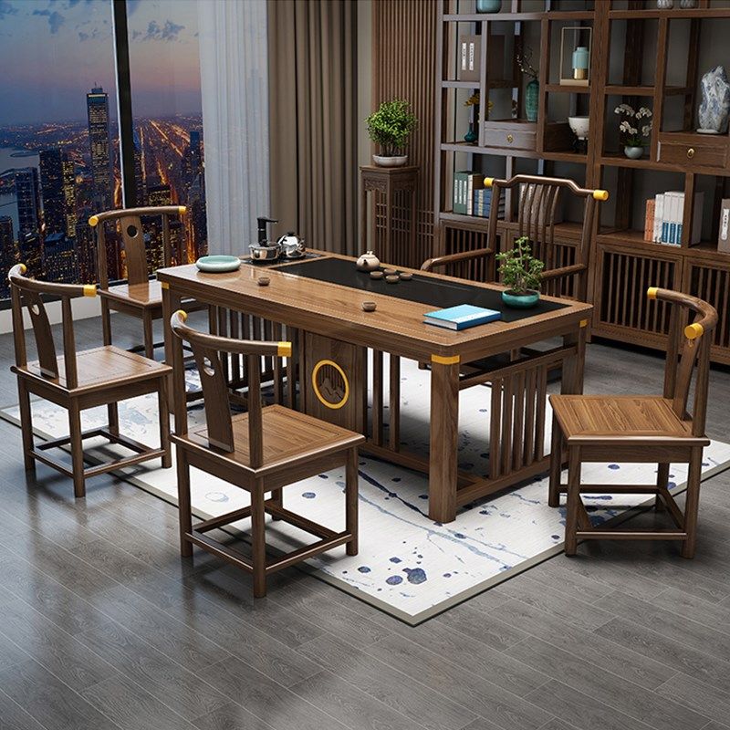 实木茶桌椅组合阳台小茶几家用功夫办公禅意套装新中式烧水壶一体