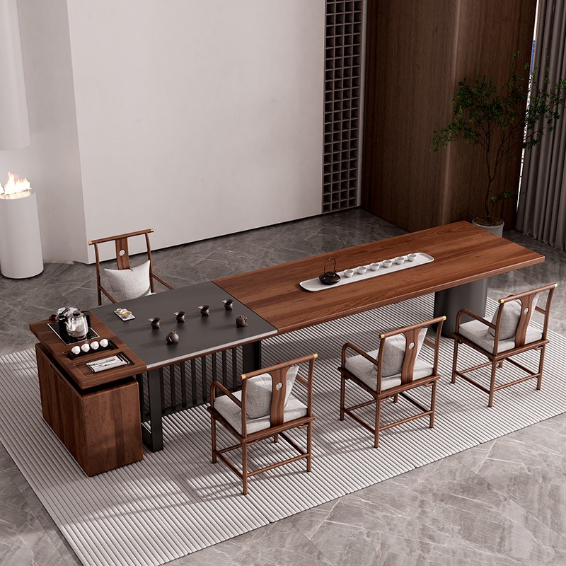 现代功夫泡茶桌商务实木大板茶桌椅组合新中式茶台办公室茶室禅意