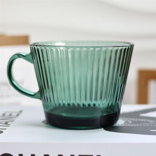 轻奢高颜值复古绿玻璃杯手柄杯果汁牛奶杯早餐燕麦酸奶杯 400ml