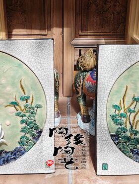 陶瓷工艺品  石湾公仔 锦鲤对挂一对 中国风 鱼 挂件