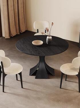 法黑QCP式复古风实圆桌家用小户型1米洽谈小桌圆窈窕木色纯实木餐