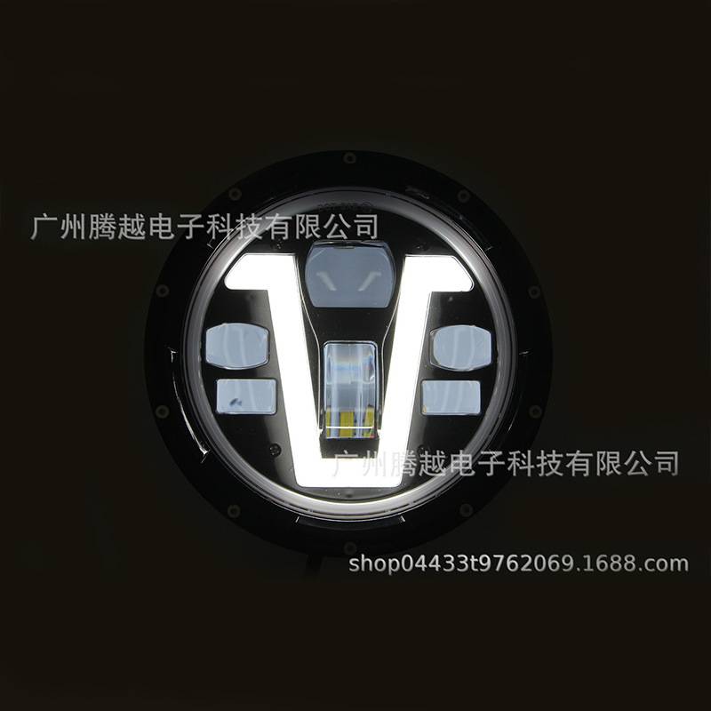 现货7寸LED前大灯 V型前照灯 黄白光带光圈天使眼日行灯远近光灯