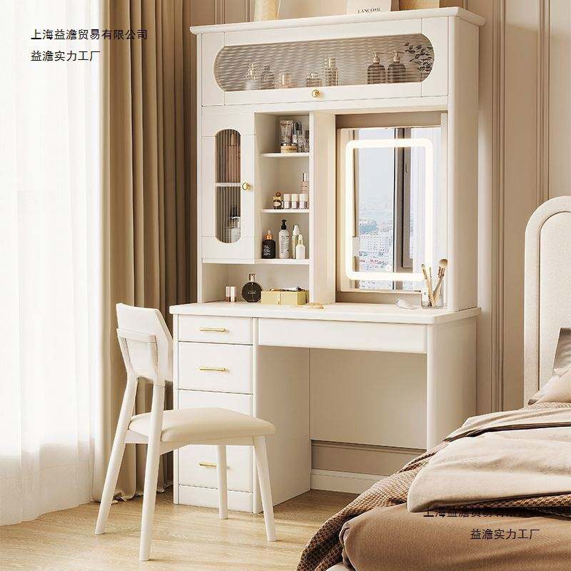 多功能实木梳妆台书桌一体镜子可隐藏现代简约卧室化妆电脑写字桌