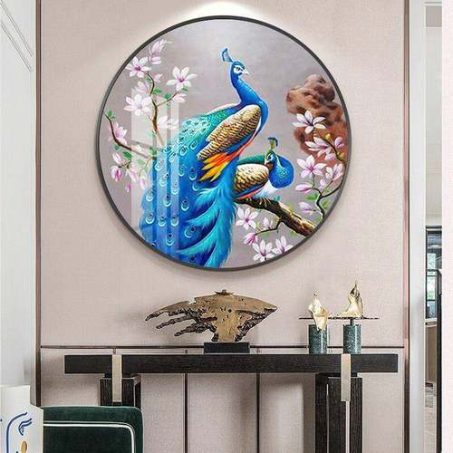 家和孔壁雀玄关59946437装饰新画中式圆画形晶瓷餐厅挂茶室沙发走