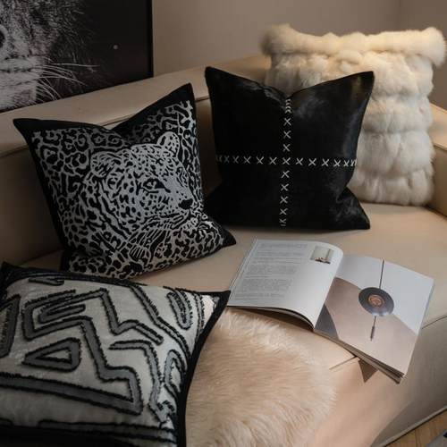 绒奢布刺绣轻客厅靠沙发TTqrzrmq抱枕豹子样板间垫简大约气感靠枕