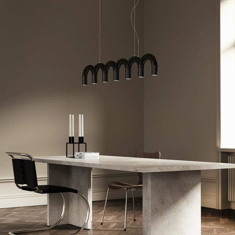 意极简U型餐业厅吊灯计现代艺术中岛吧台长条创971意设式感工风灯