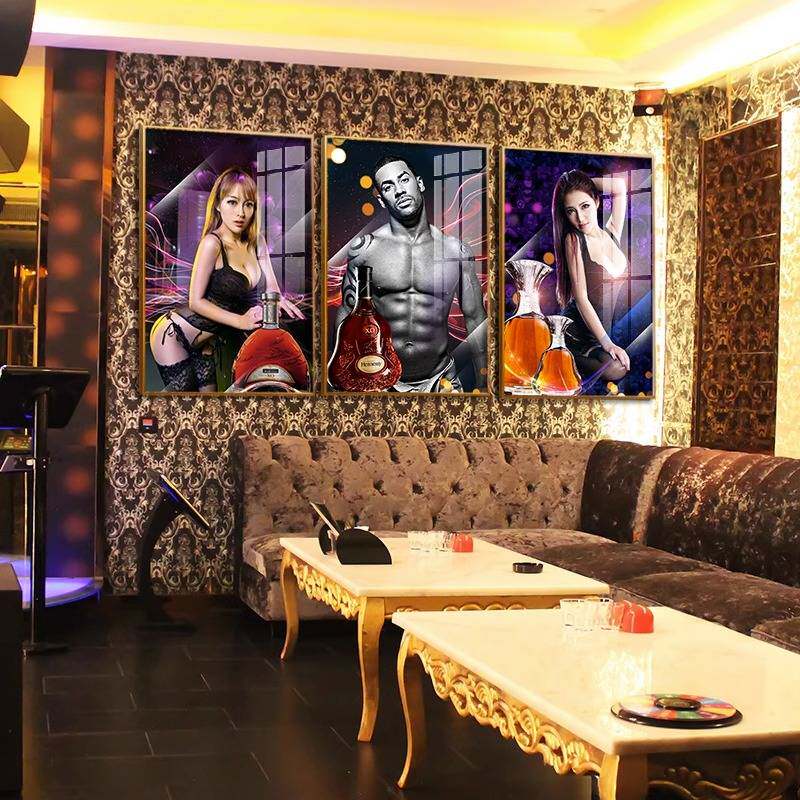 KTV美女红酒客厅过道玄关装饰画轻奢晶瓷迪吧挂画公司酒店简纸画