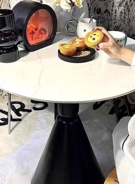 奢奶油风法式圆桌餐接桌椅小户型阳家用岩NWB板桌椅组合轻待洽谈