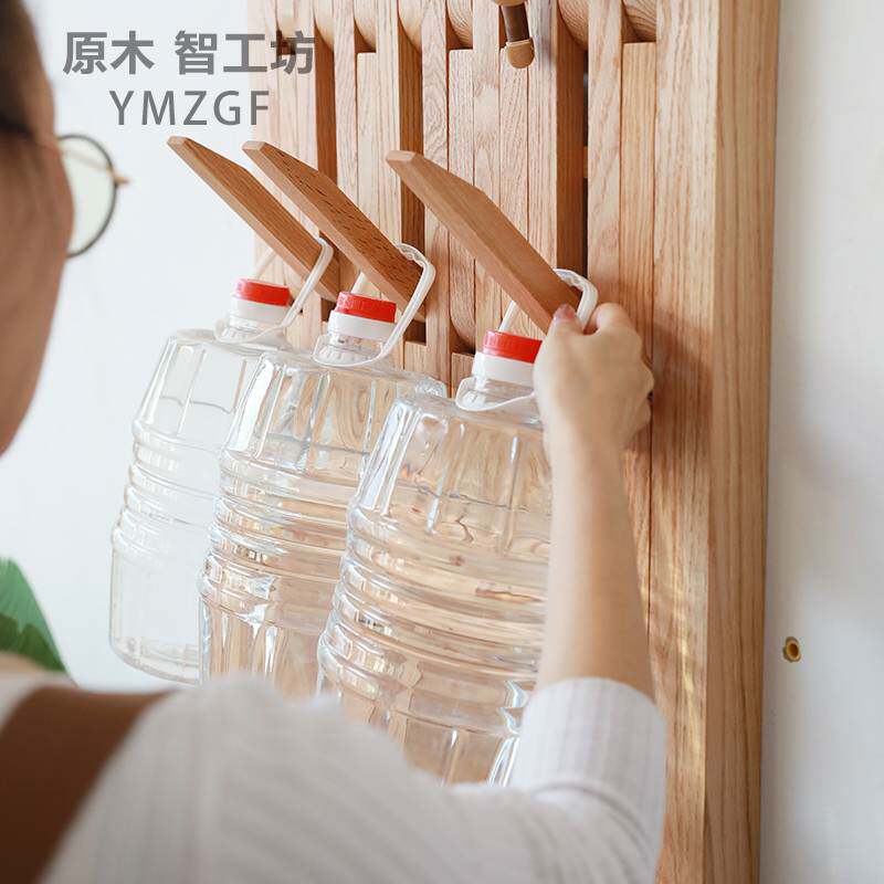 3Y原木智工坊 钢琴键衣帽架墙壁置物架木条衣挂客厅创意红橡木玄
