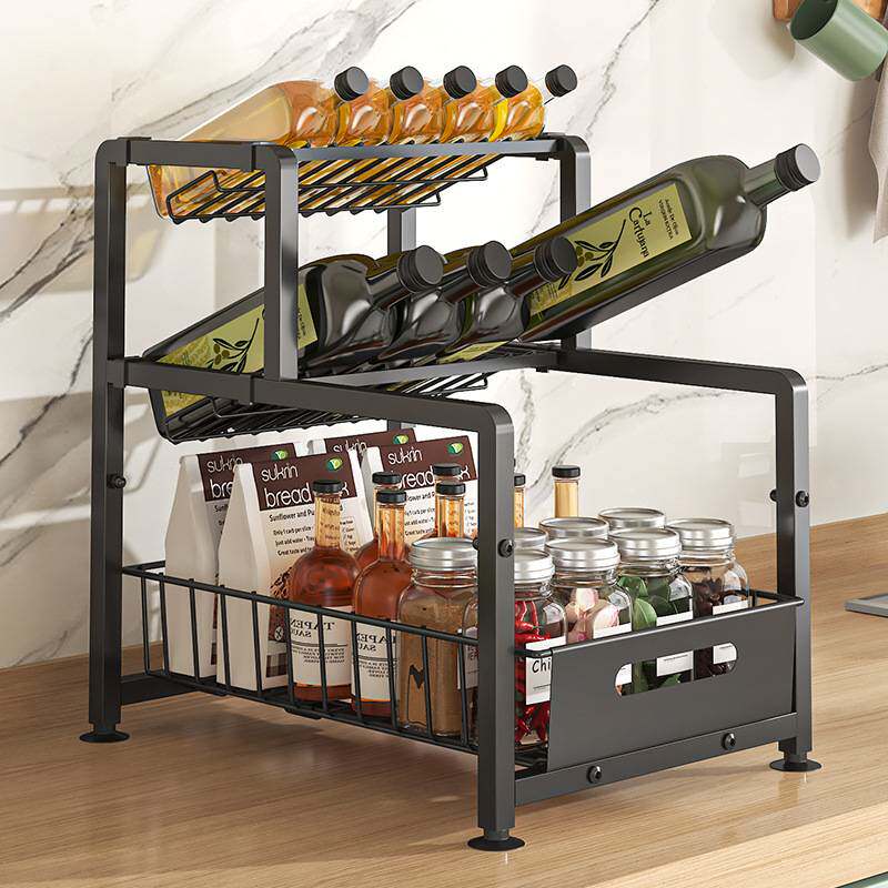 厨房调料置物架下水槽收纳架斜放调料架多功能抽拉厨房用品整理架