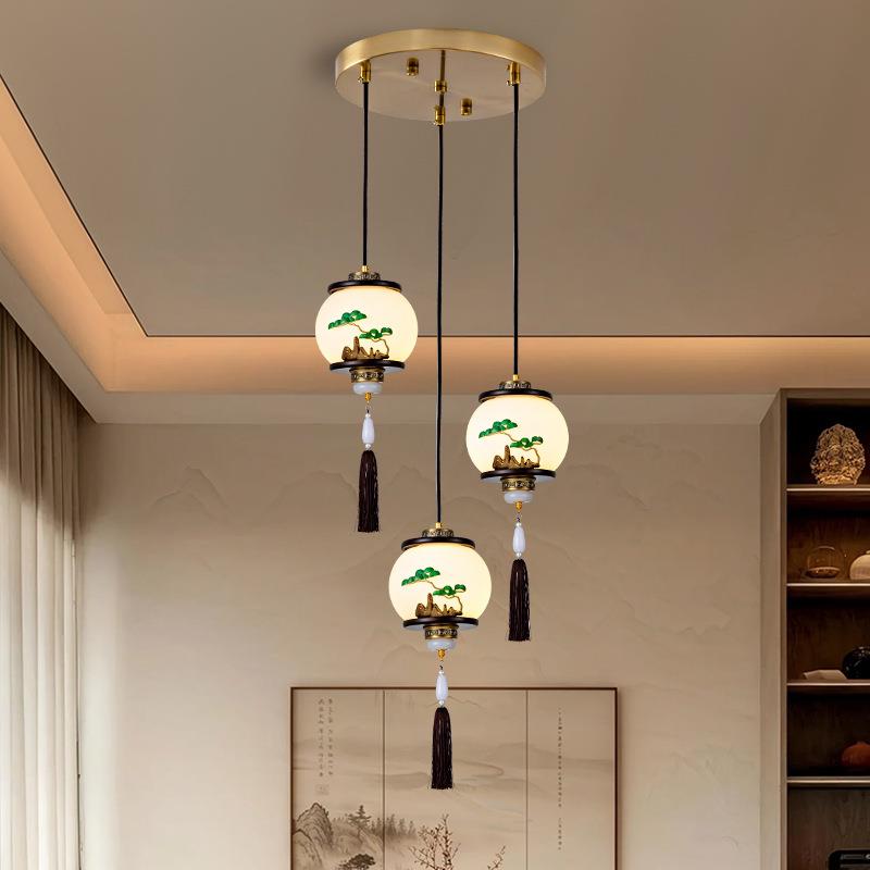 楼梯灯吊灯新中复881式设计高师档大气别墅式楼旋转长吊灯灯中山