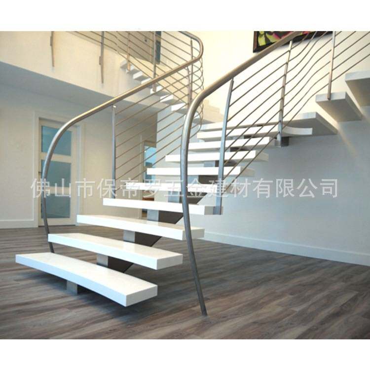 保帝罗异型两边跑楼梯扶手栏杆整体楼梯单梁悬浮龙骨栏杆