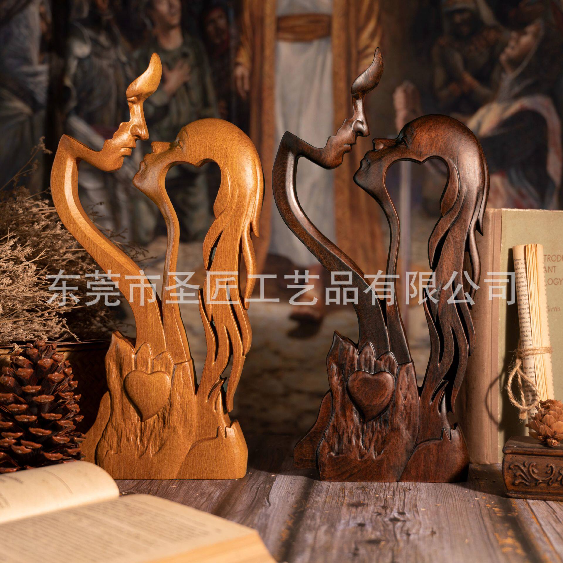亚马逊爱永恒木摆件实木雕刻艺术造型收藏品客厅桌面装饰美式风情