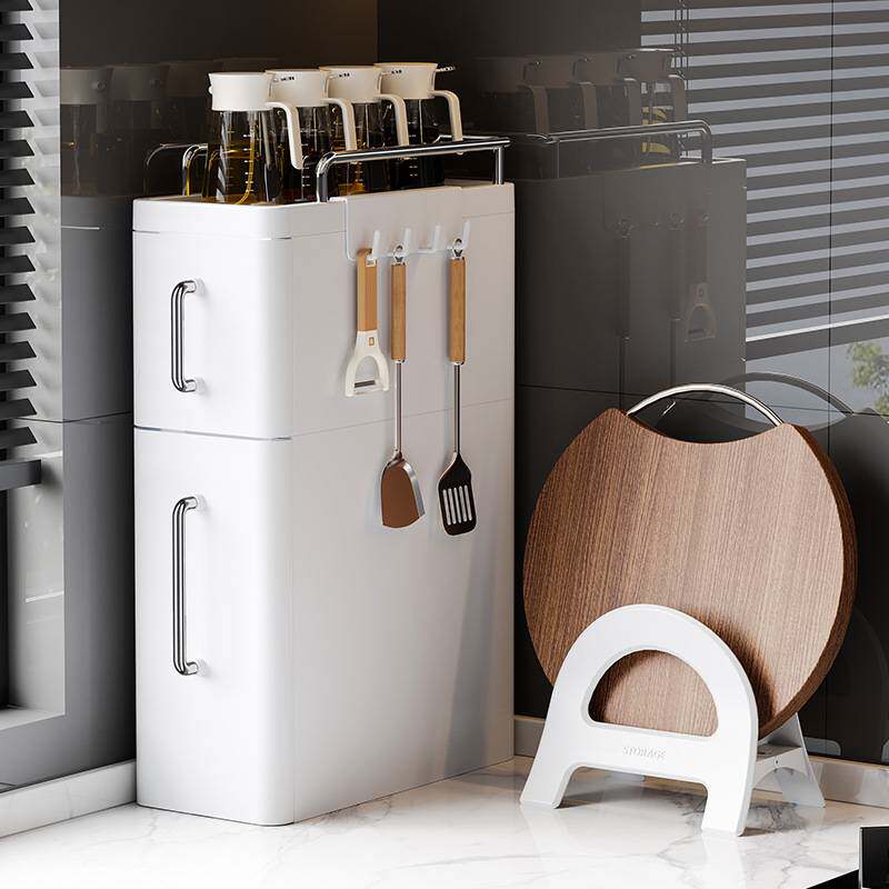 新款厨房置物架夹缝收纳柜调料台面抽拉式防尘收纳柜调味瓶置物架