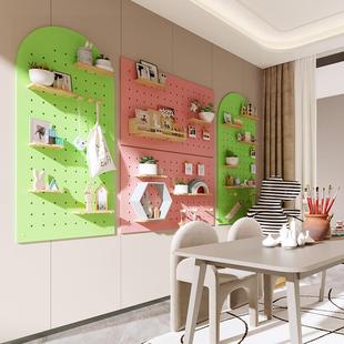 4玄I实木洞洞板定客制墙上装示饰隔板置物架FL置物架入户挂板展架