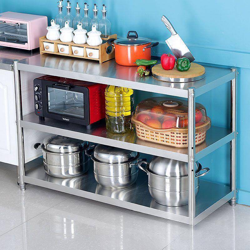 厨不架炉锈钢三层房置物落地多层储物货架微波烤RBG箱多功能收纳