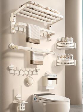 置物架卫生间浴巾厕所奶油打免浴风室吸盘太ltao7997毛巾架子空铝