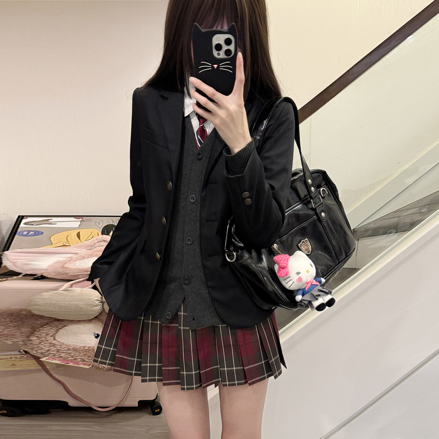 校供感jk制服西装外套女日系正版学院风收腰黑色西服套装叠穿秋冬