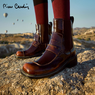 光感切尔西靴复古真皮女鞋皮靴