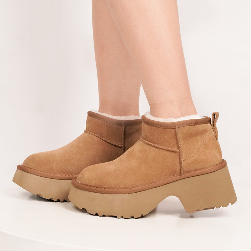 桑坡雪地靴女2025冬季新款短筒棉鞋厚底增高7厘米人鱼靴皮毛一体