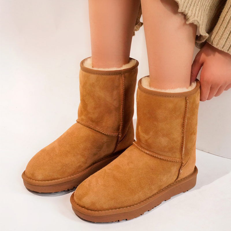 雪地靴女羊皮毛一体中筒加绒加厚棉鞋防滑软底2025冬季新款桑坡村