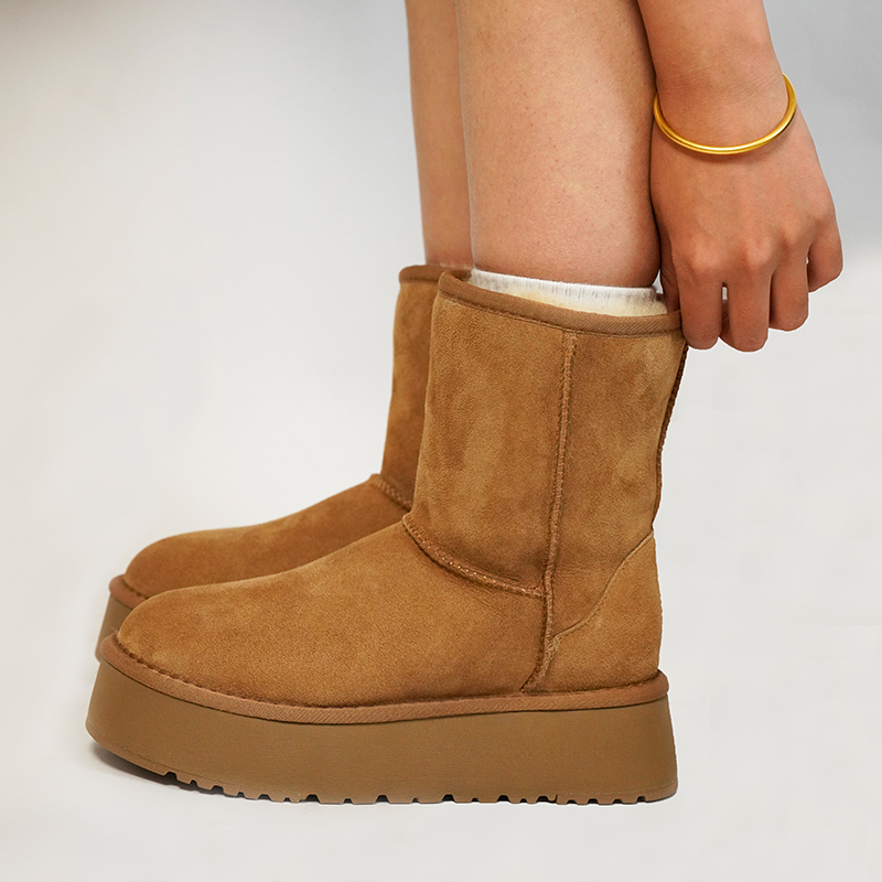 【防滑厚底5825】桑坡羊皮毛一体雪地靴高筒时尚休闲