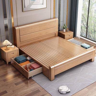 主工厂直销卧原木加5665厚榉木实木床1.8米双1米5单人床2人x2米米