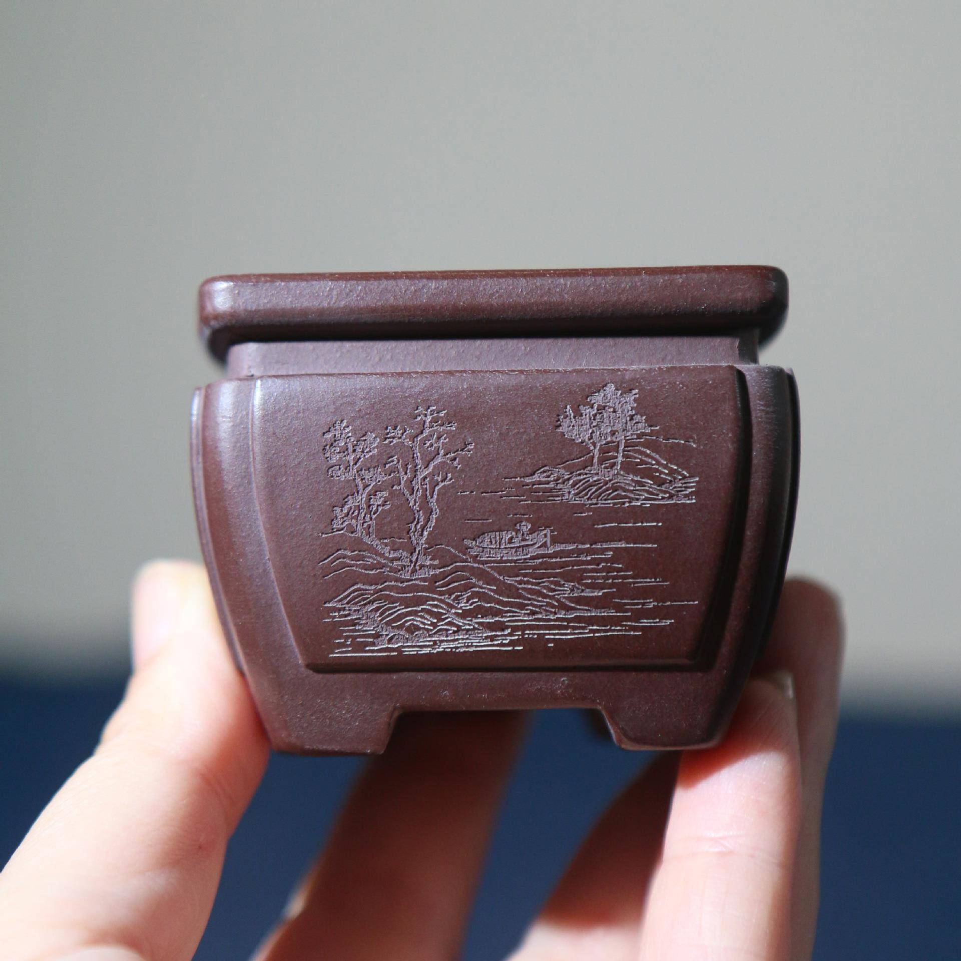 tb-96429紫花盆微型手工盆景砂正磊方形小盆特小微型掌上盆盆栽张