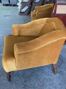 法复卧古灰色绒布单人椅式DJ202403中古玫瑰造型古客董沙发椅民宿