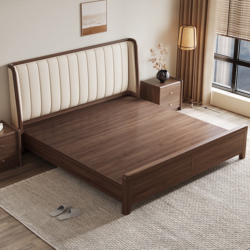 黑胡桃木实木床北欧全实木双人床高箱储物家用1.T8m主卧软包婚床