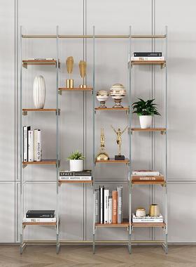 轻奢落面墙置物地一字隔板多层书架办公室展示架陈列架壁架02209