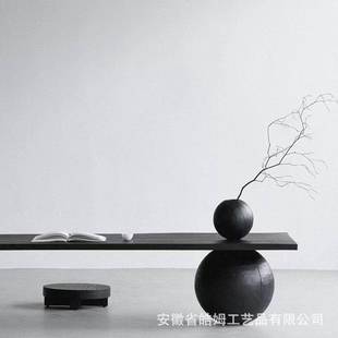 家销店售手制木质工艺RMU色碳化黑花瓶厂花桶桌面装饰酒别墅家居