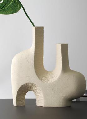 板房装创F0769意象艺术米白抽色花瓶饰花器新房家居客厅花瓶摆样