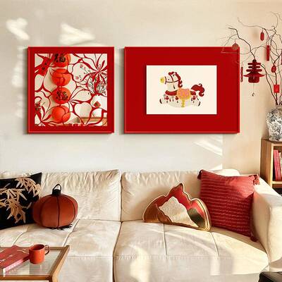 招小财al2025120马客厅装饰画22新年寓意6好马上有钱餐厅沙发背景