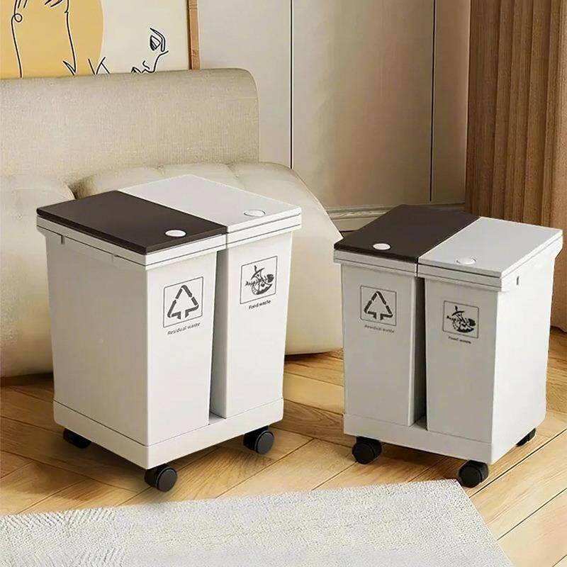 厨房干湿分离垃圾大号带圾按轮分类桶垃圾箱家用1216/7/8带盖大容